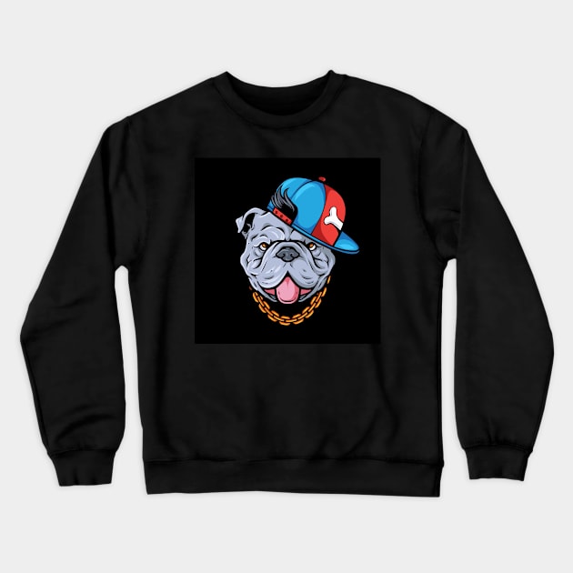 bulldog_cartoon_wearing_gold_chain Crewneck Sweatshirt by chenowethdiliff